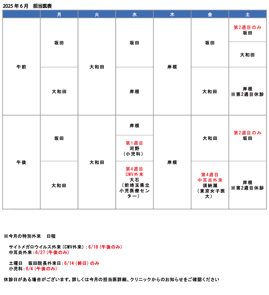 2025年6月担当医表